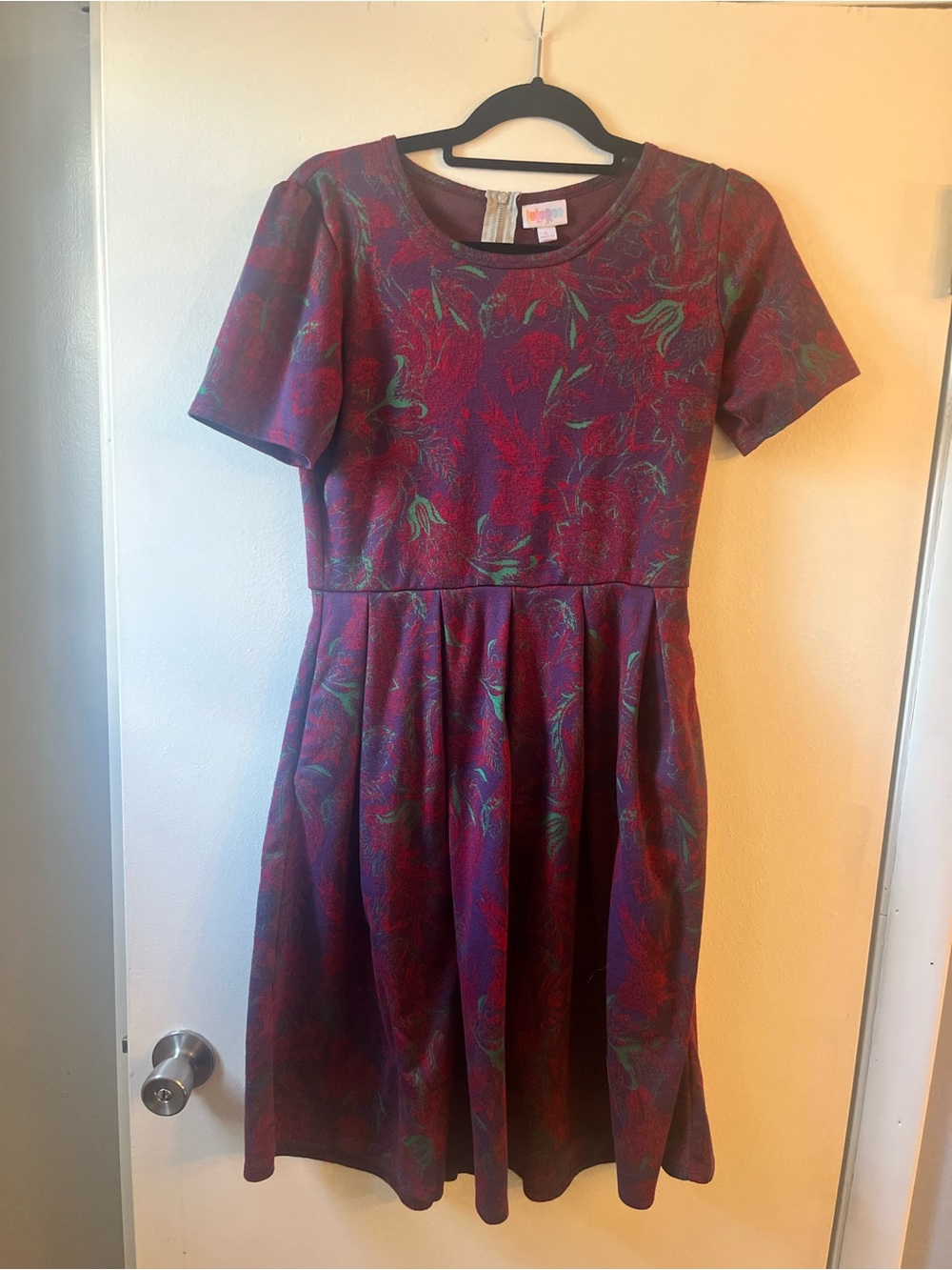 Lularoe Amelia Purple Floral Fit-and-Flare Dress with pockets